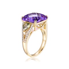 Art Deco 7.6Ct Amethyst Ring & Fancy Sapphire＆Diamond in 14 Karat Gold