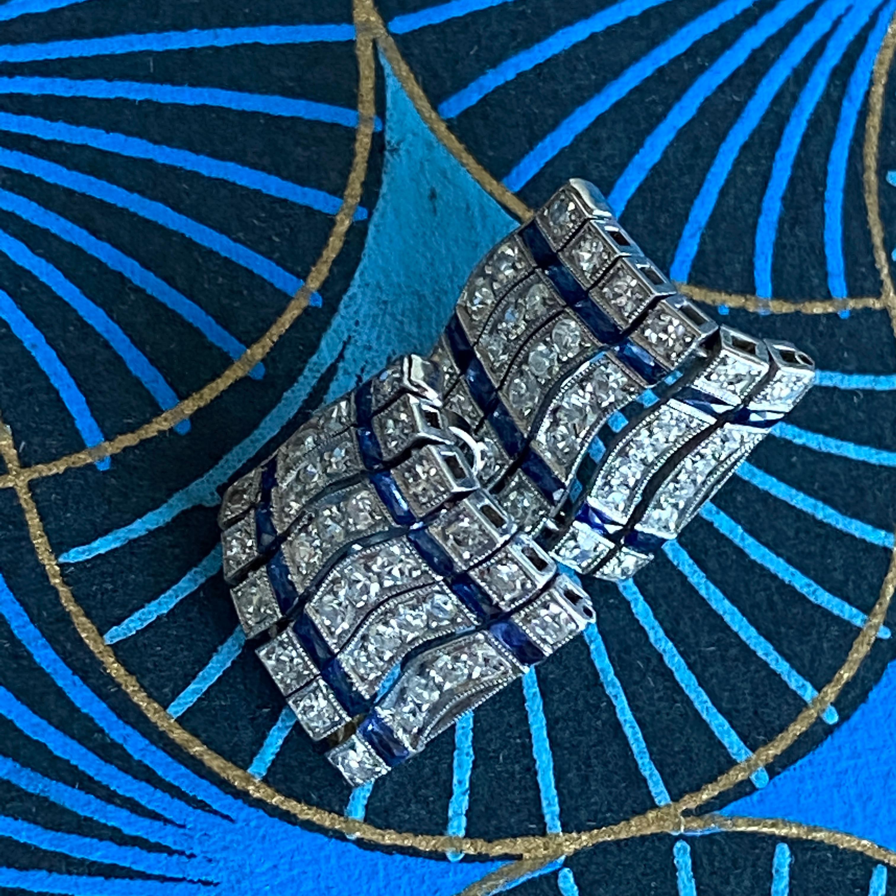Art Deco .76ct Diamond Sapphire Platinum Earrings For Sale 1