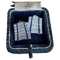 Art Deco .76ct Diamond Sapphire Platinum Earrings