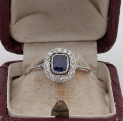 Art Deco .77 Ct Natural No Heat Ceylon Sapphire .55 Carat Diamond Platinum Ring