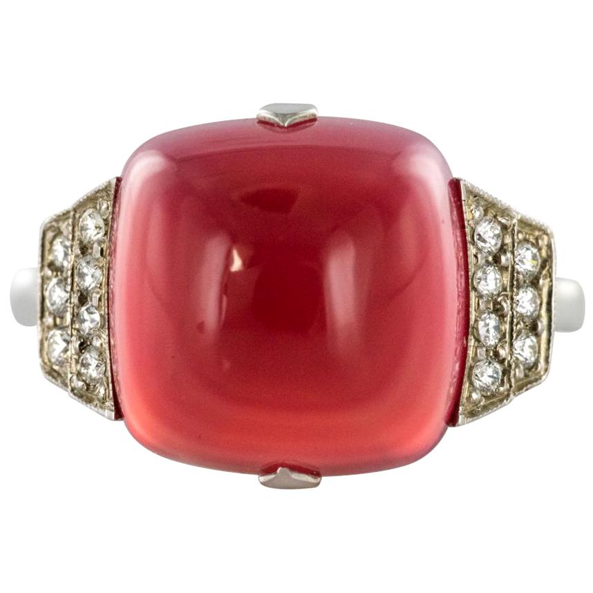 Art Deco Style 7.70 Carat Chalcedony Diamond White Gold Ring