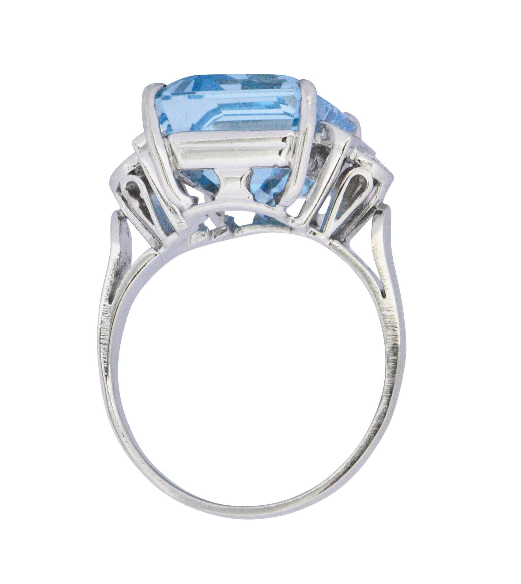 Art Deco 7.75 Carat Aquamarine Diamond Platinum Cocktail Ring In Excellent Condition In Philadelphia, PA