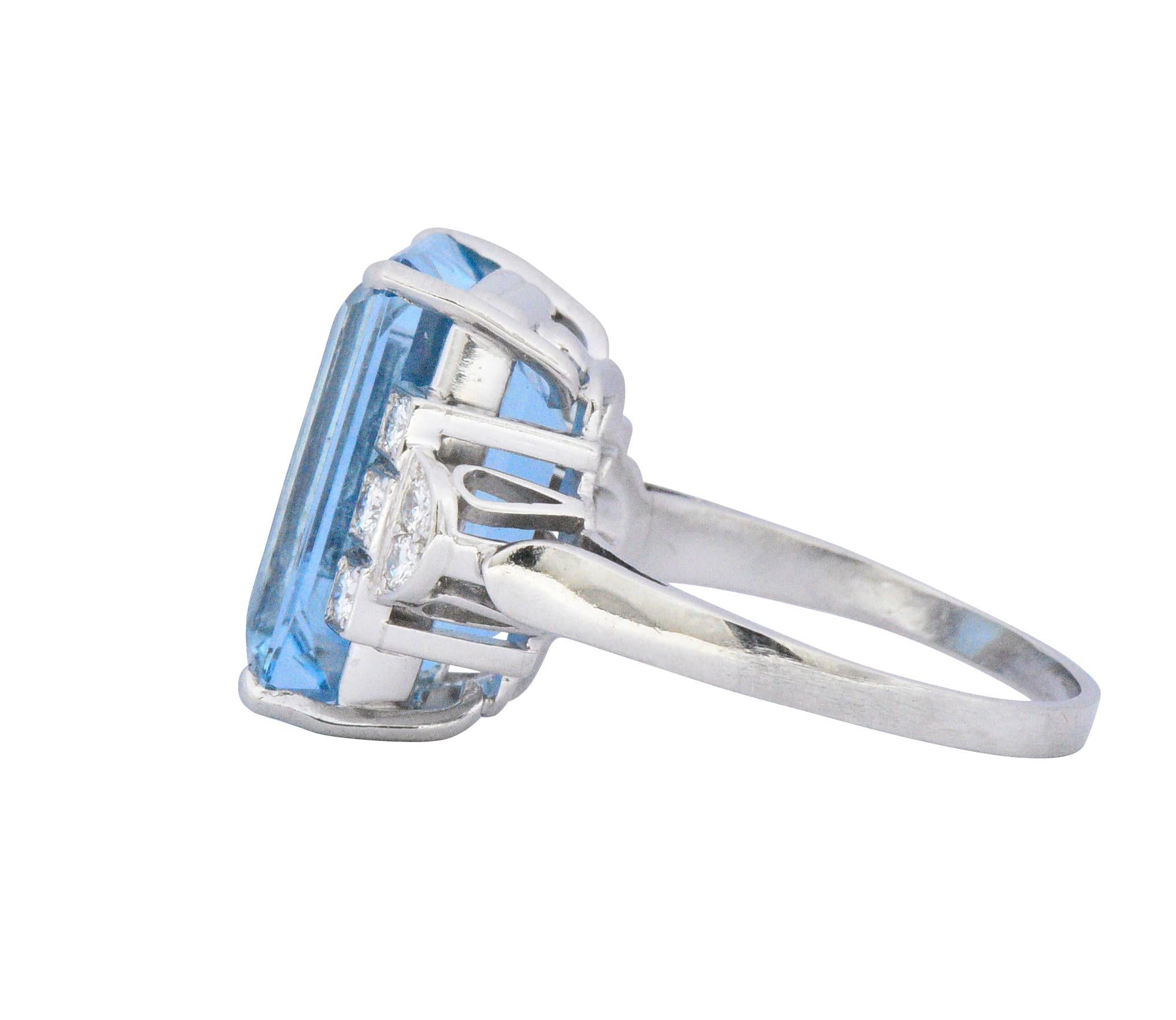 Art Deco 7.75 Carat Aquamarine Diamond Platinum Cocktail Ring 1
