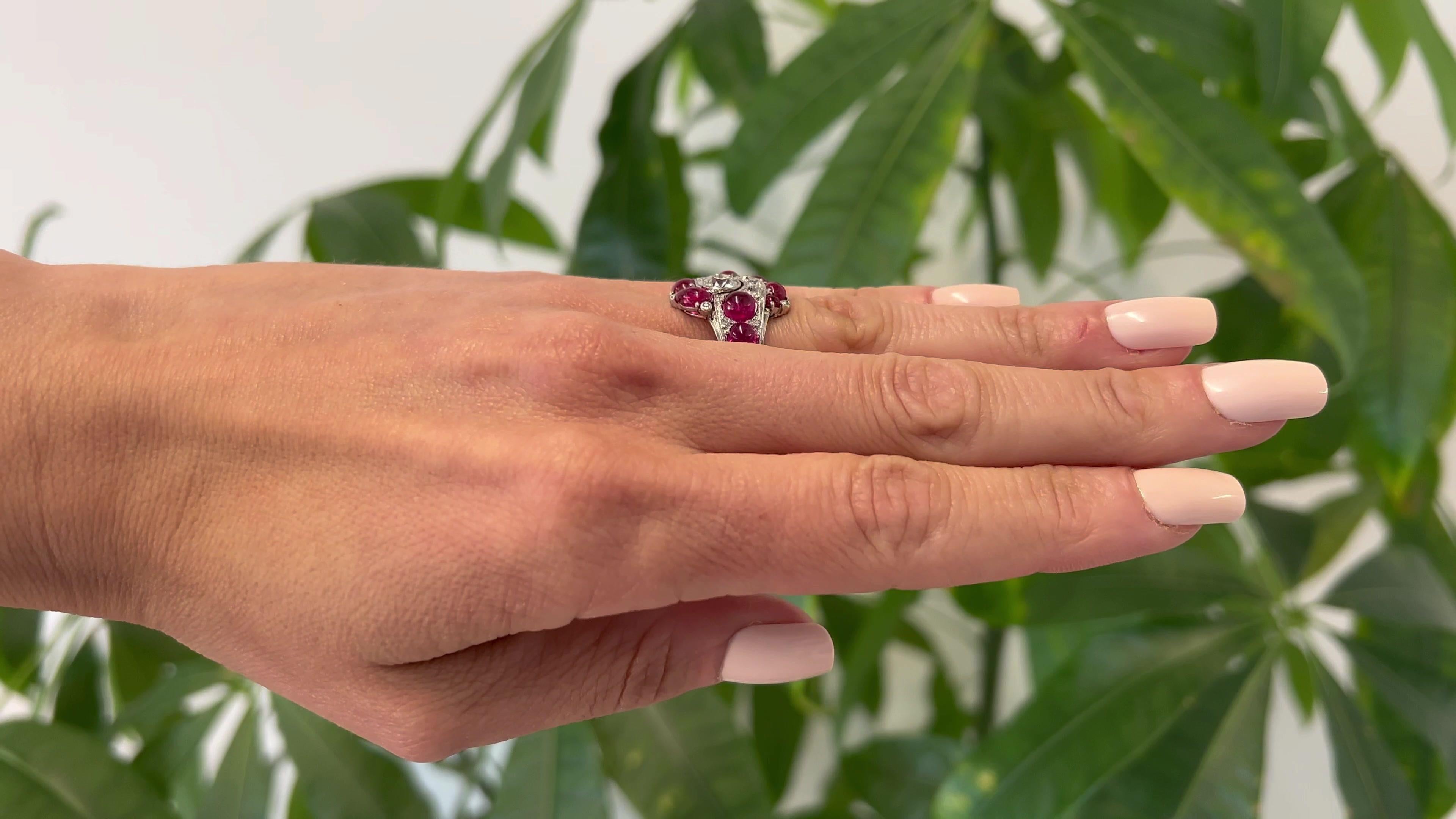 Art Deco 7.75 Carat Total Weight Ruby and Diamond Platinum Ring In Good Condition In Beverly Hills, CA