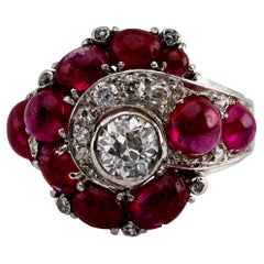Art Deco 7.75 Carat Total Weight Ruby and Diamond Platinum Ring