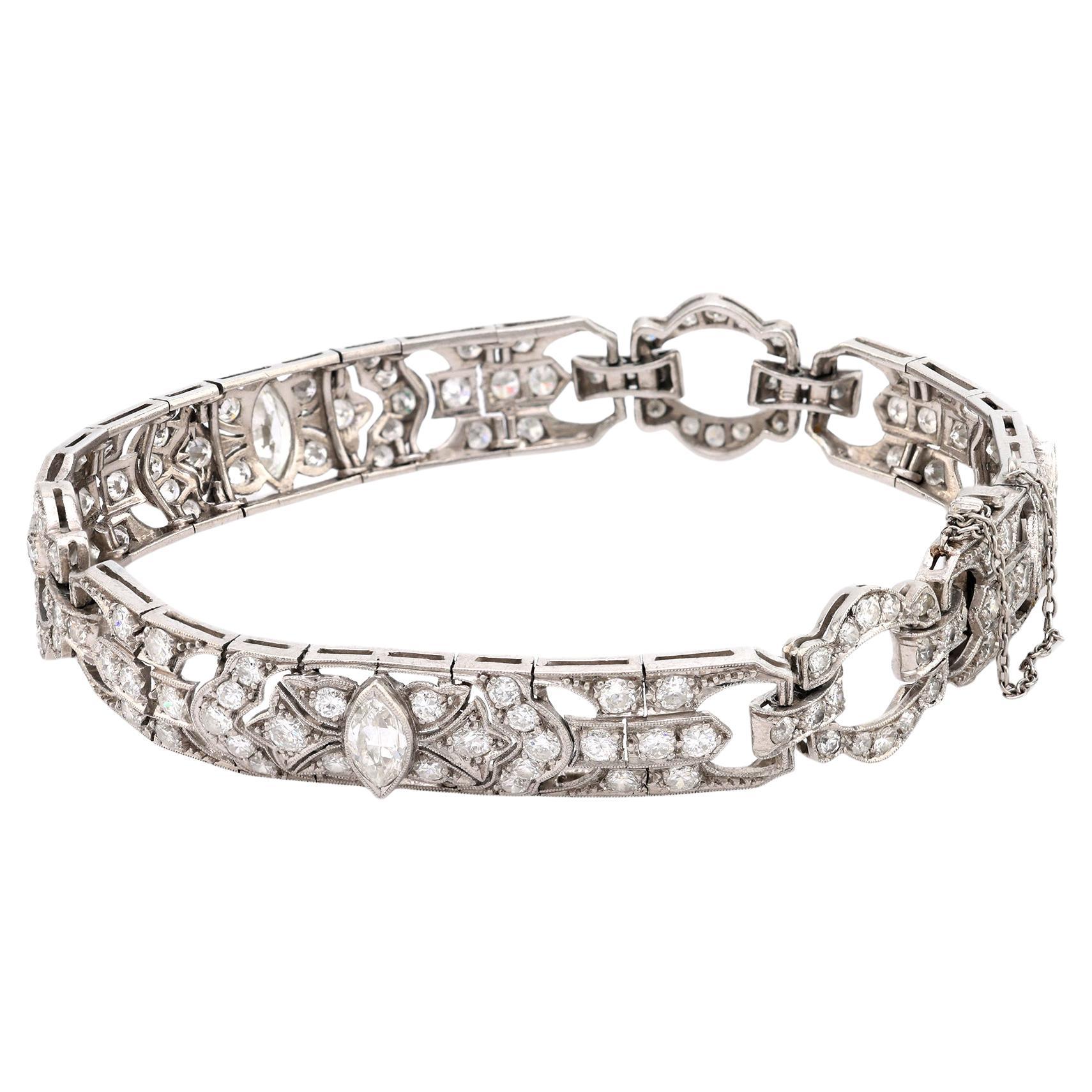 Art Deco 7.80 carat total weight diamond platinum bracelet