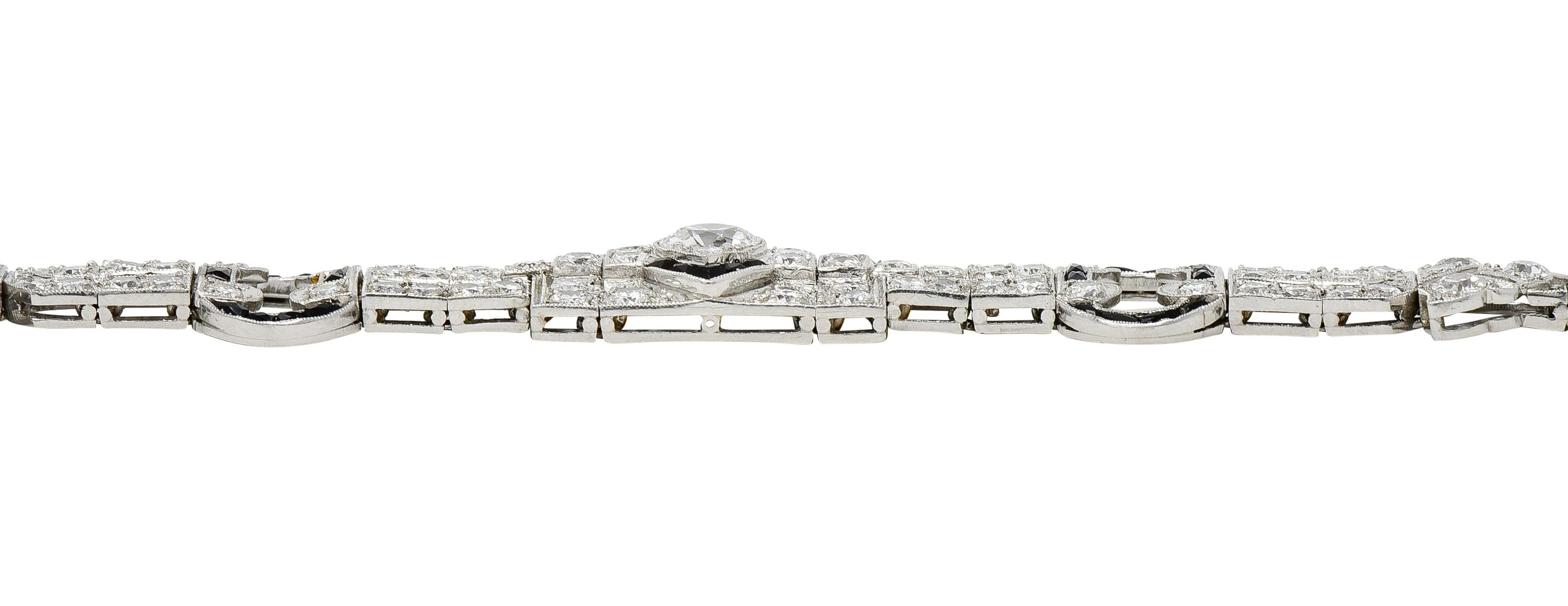 Art Deco 7.86 CTW Old European & Mine Cut Diamond Onyx Platinum Buckle LWe-11094 For Sale 5