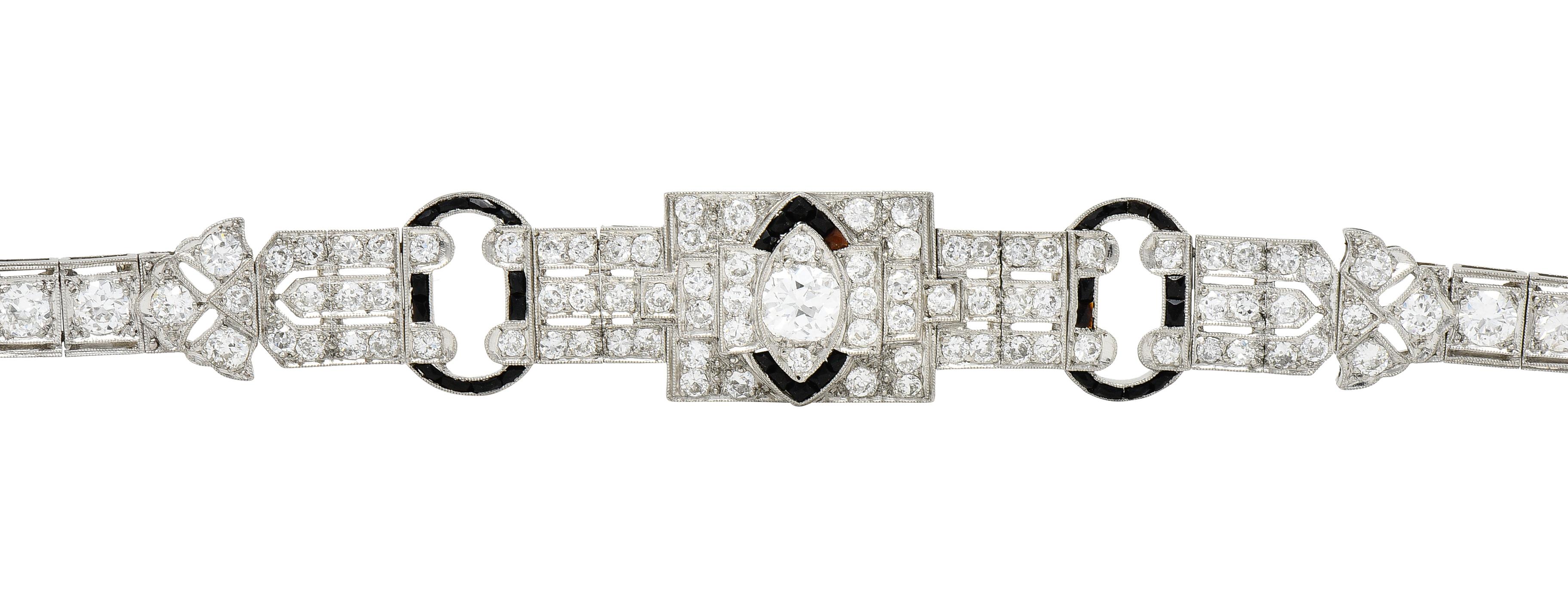 Art Deco 7.86 CTW Old European & Mine Cut Diamond Onyx Platinum Buckle LWe-11094 For Sale 2