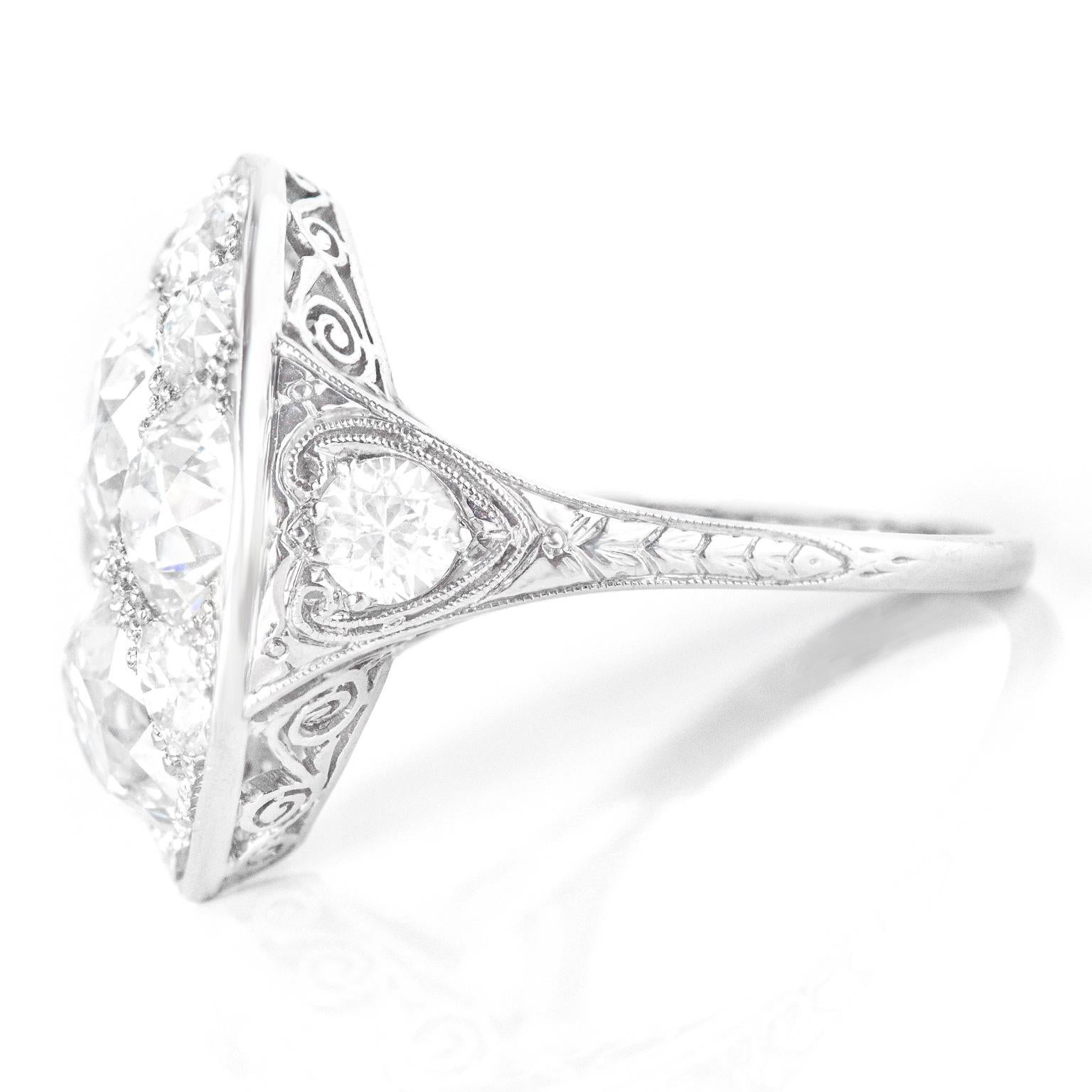 Mixed Cut Art Deco 7 Carat Diamond Set Platinum Ring