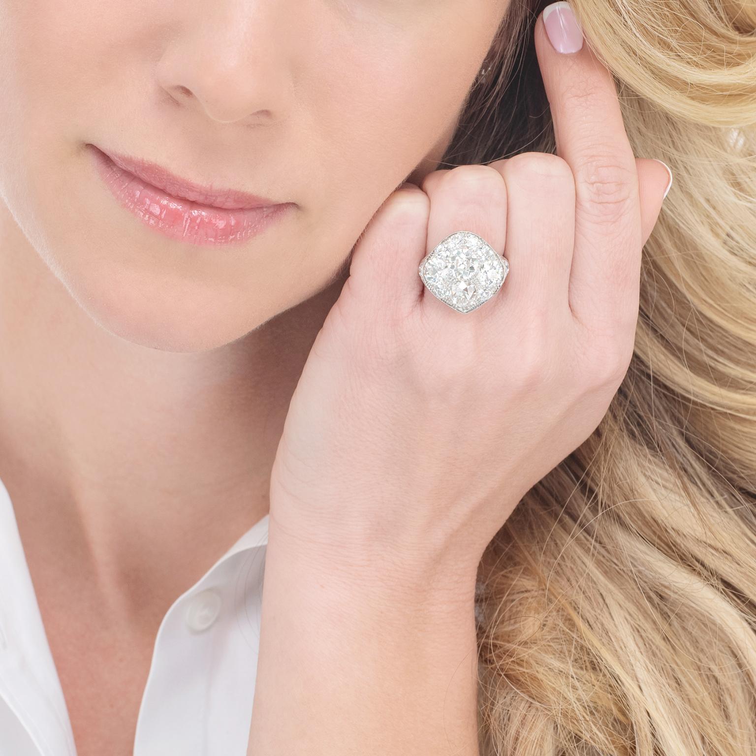 Art Deco 7 Carat Diamond Set Platinum Ring In Excellent Condition In Litchfield, CT