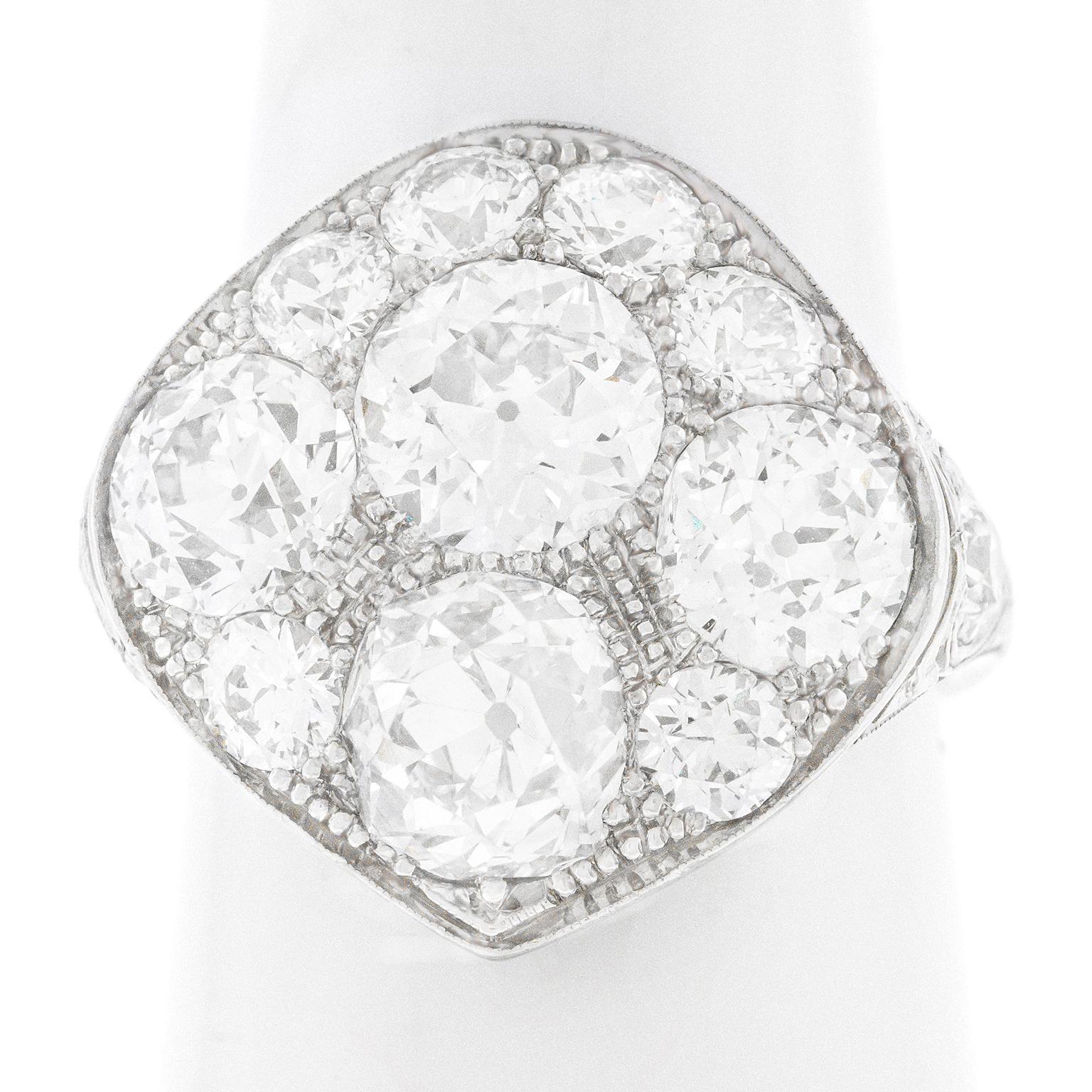 Women's or Men's Art Deco 7 Carat Diamond Set Platinum Ring