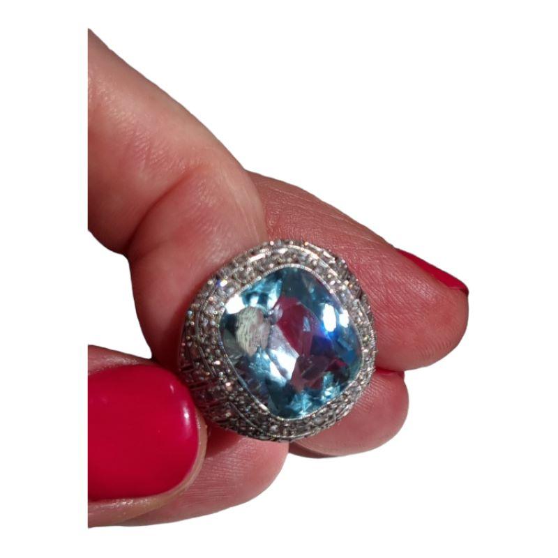Art-Déco-Ring aus Platin mit 8 Karat Aquamarin und Diamant 5