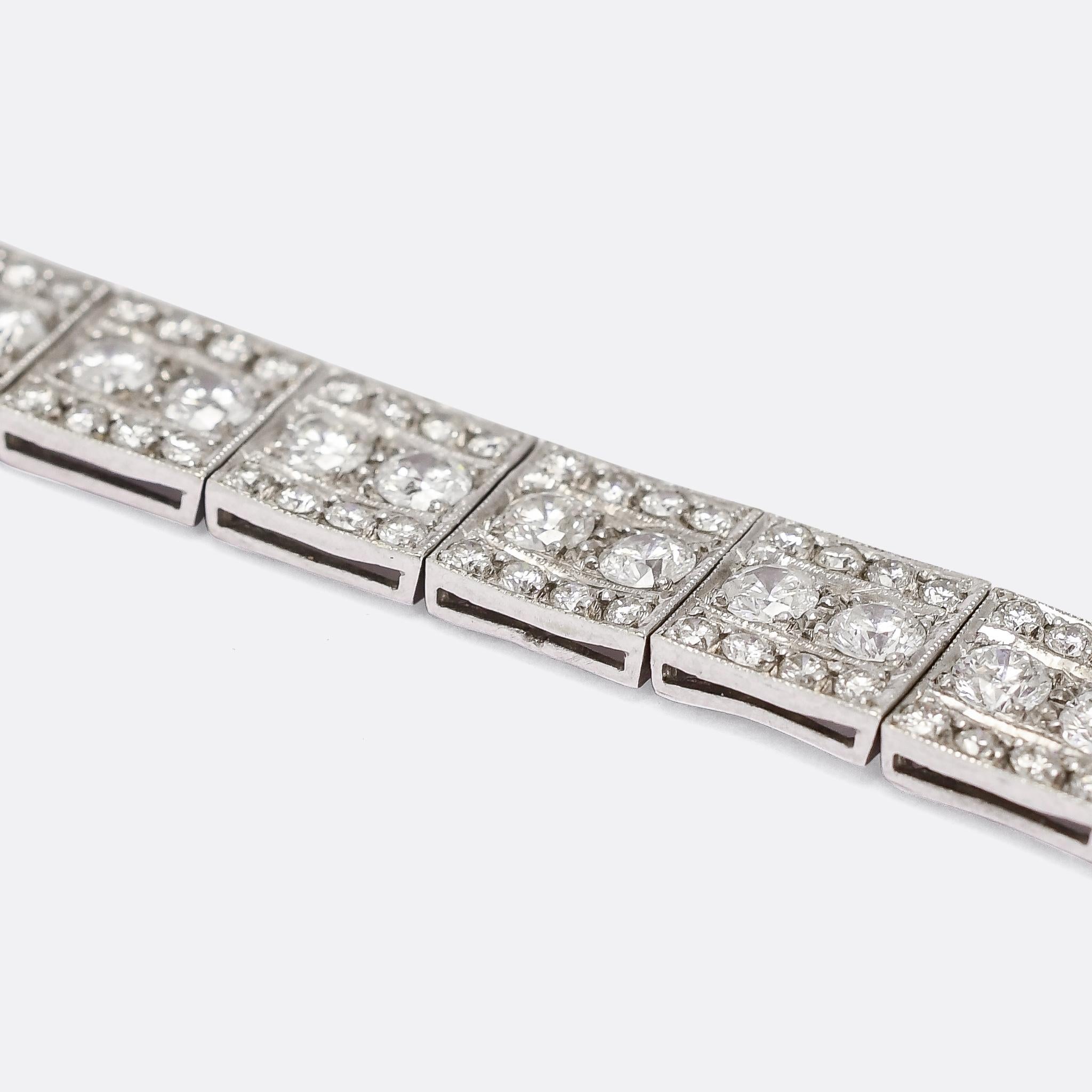Brilliant Cut Art Deco 8 Carat Diamond Millegrain Bracelet