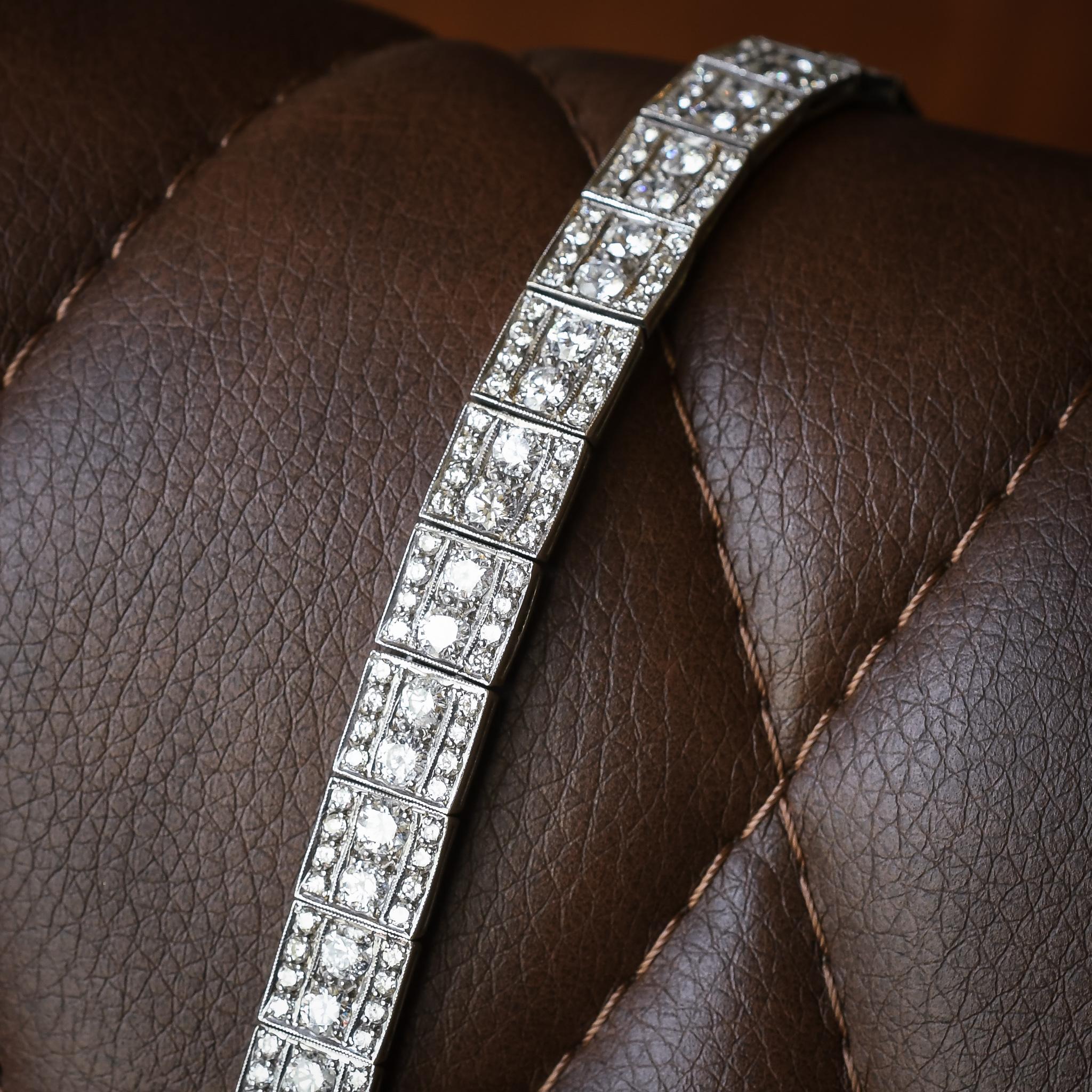 Art Deco 8 Carat Diamond Millegrain Bracelet 1