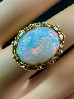 Art Deco 8 Carat Opal Ring 14K Yellow Gold Antique Cocktail Statement Ring