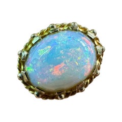 Art Deco 8 Carat Opal Ring 14K Yellow Gold Antique Cocktail Statement Ring