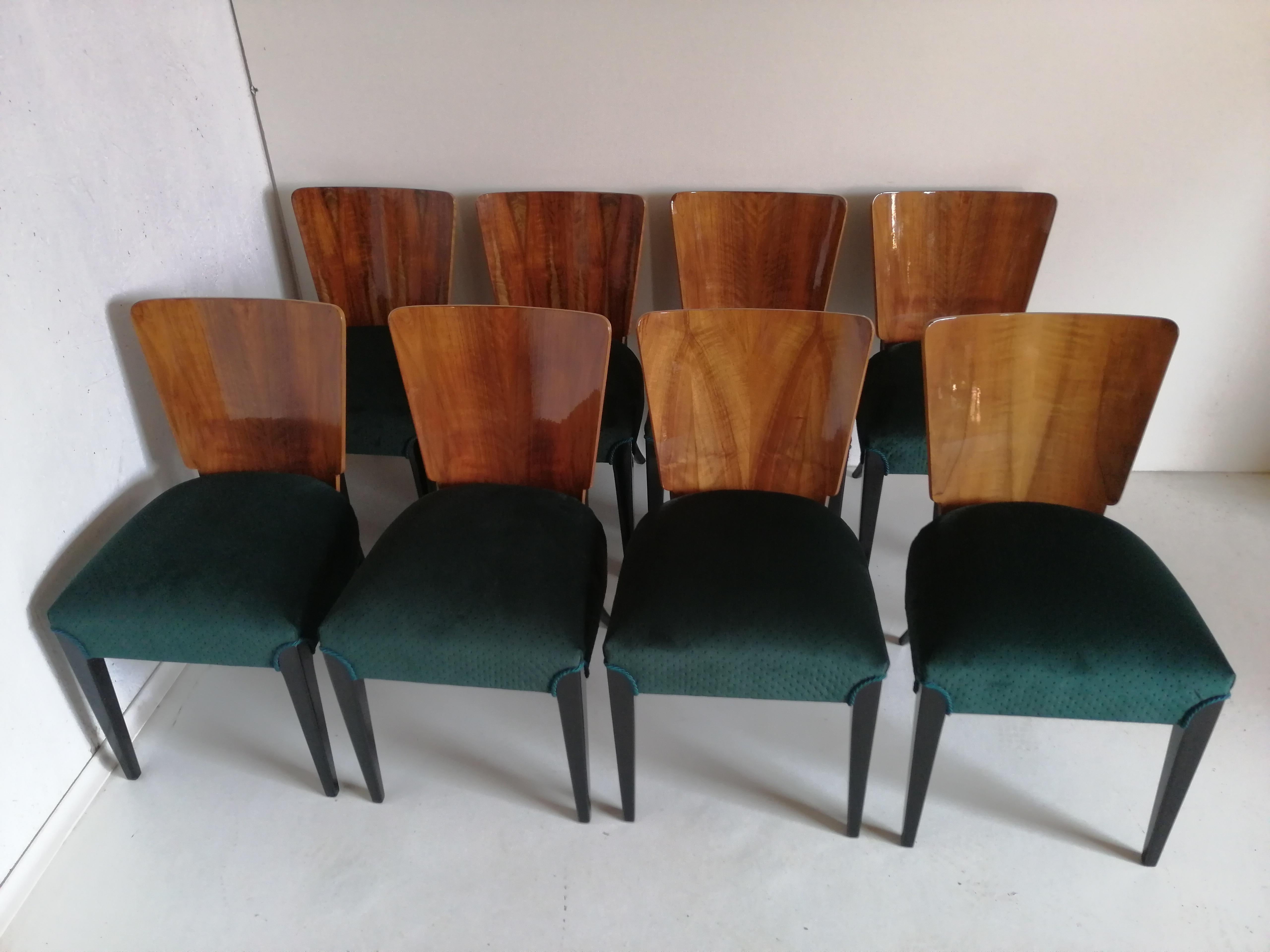 Czech Art Deco 8 Chairs J. Halabala from 1940