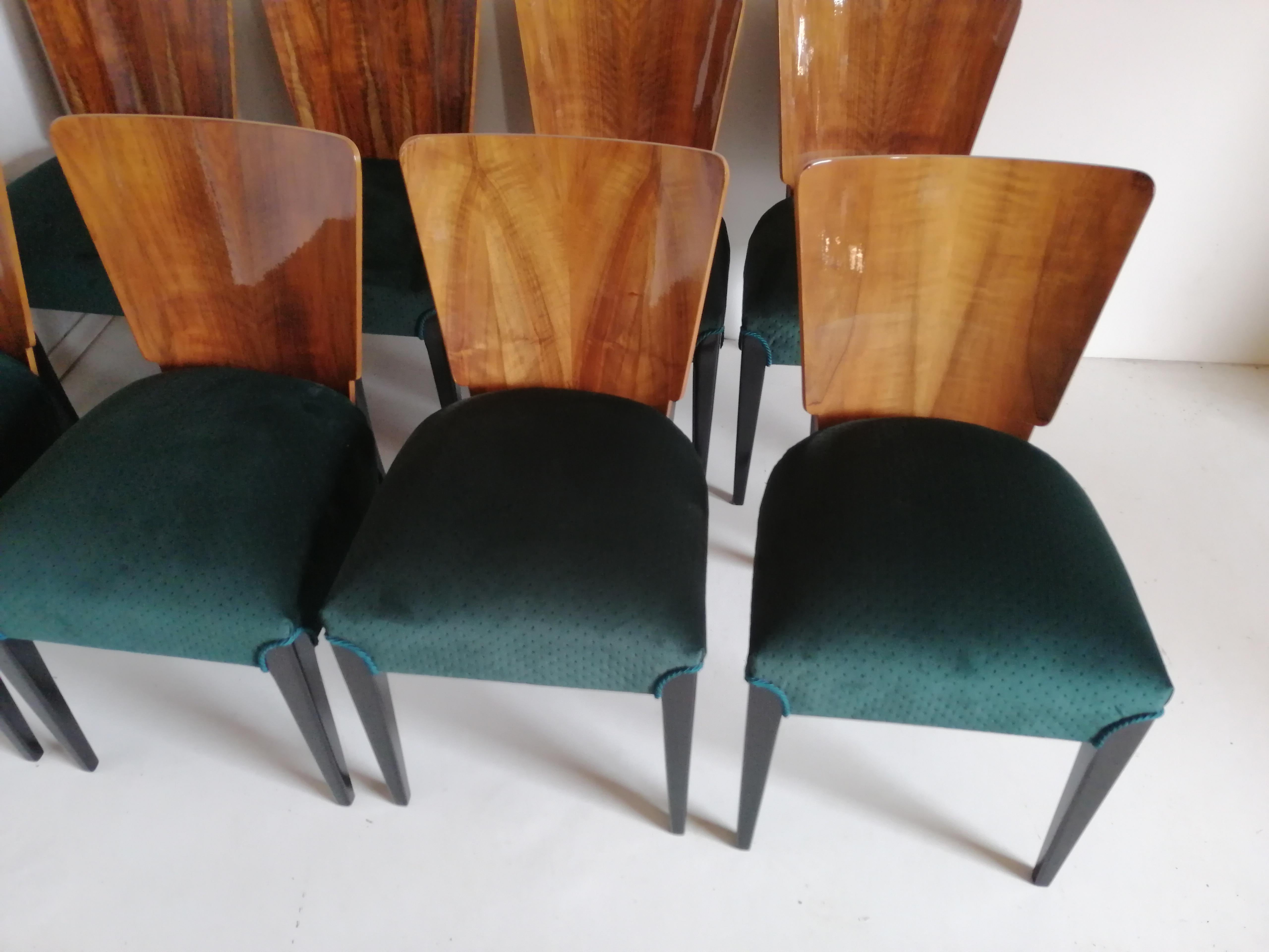 Mid-20th Century Art Deco 8 Chairs J. Halabala from 1940