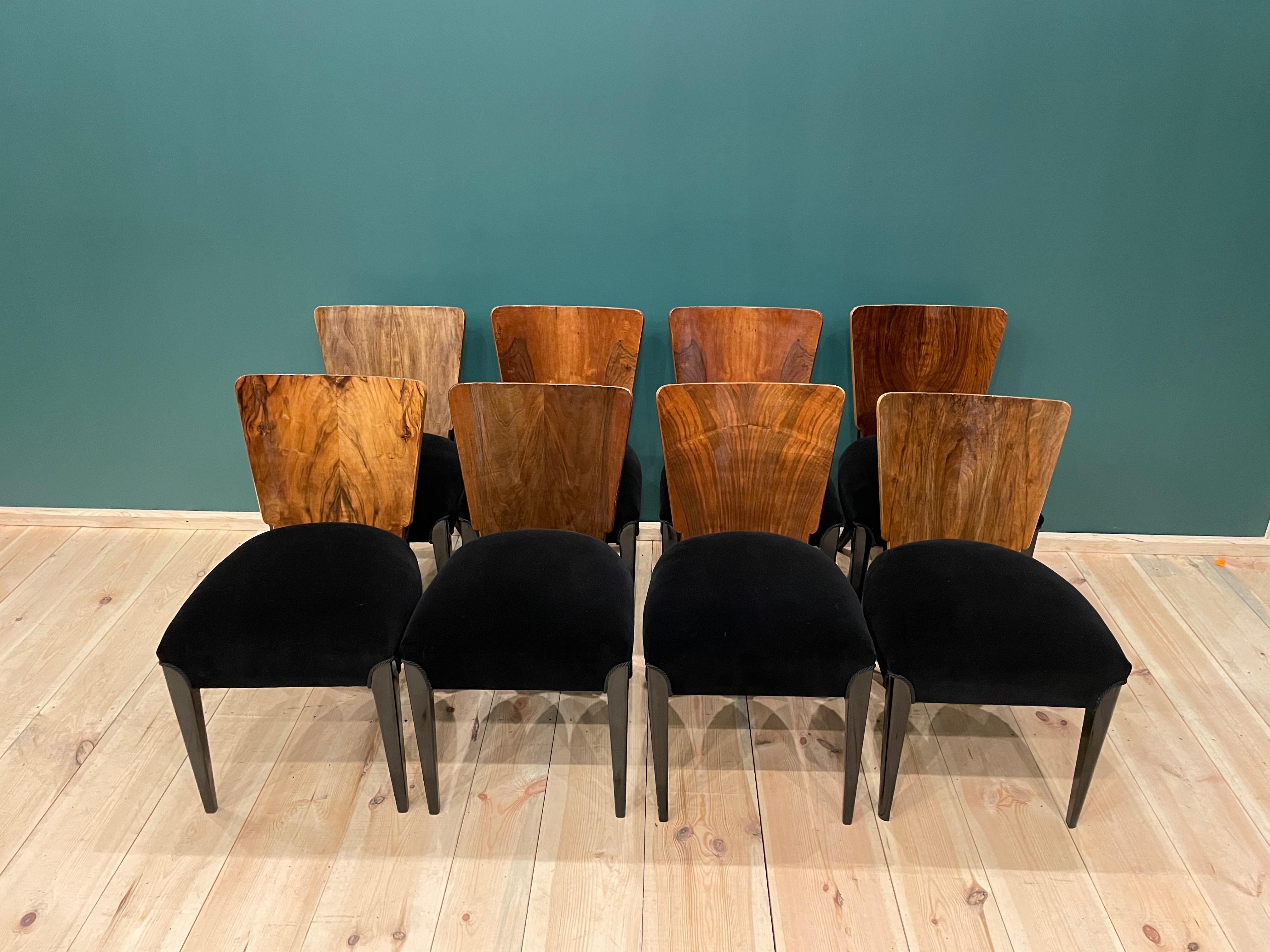 Mid-20th Century Art Deco 8 Chairs J. Halabala . For Sale