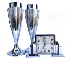 Art Deco 8 Day Chrome Cased Skyscraper Clock, c1930