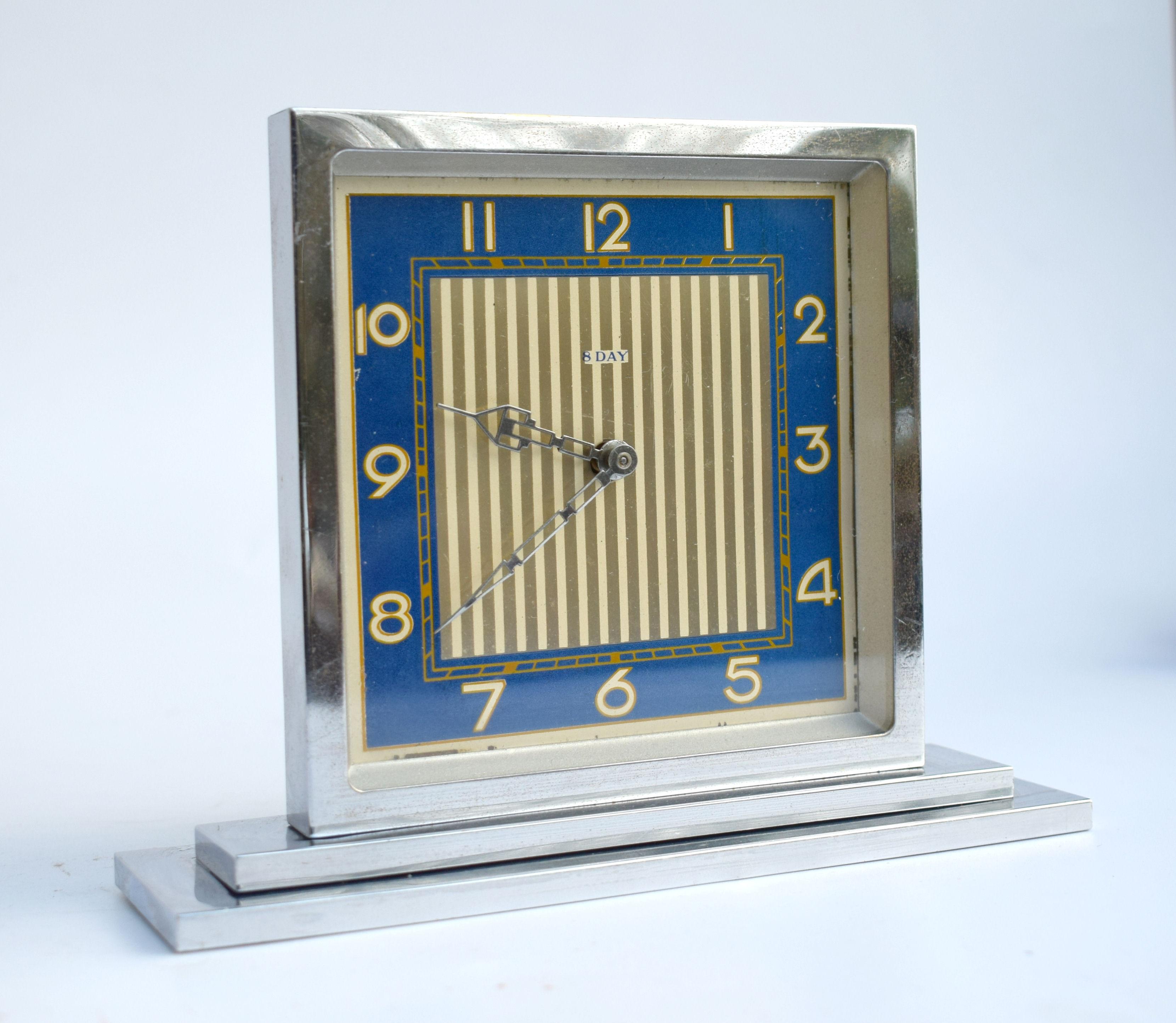 20th Century Art Deco 8 Day Chrome Desk Clock, circa 1930