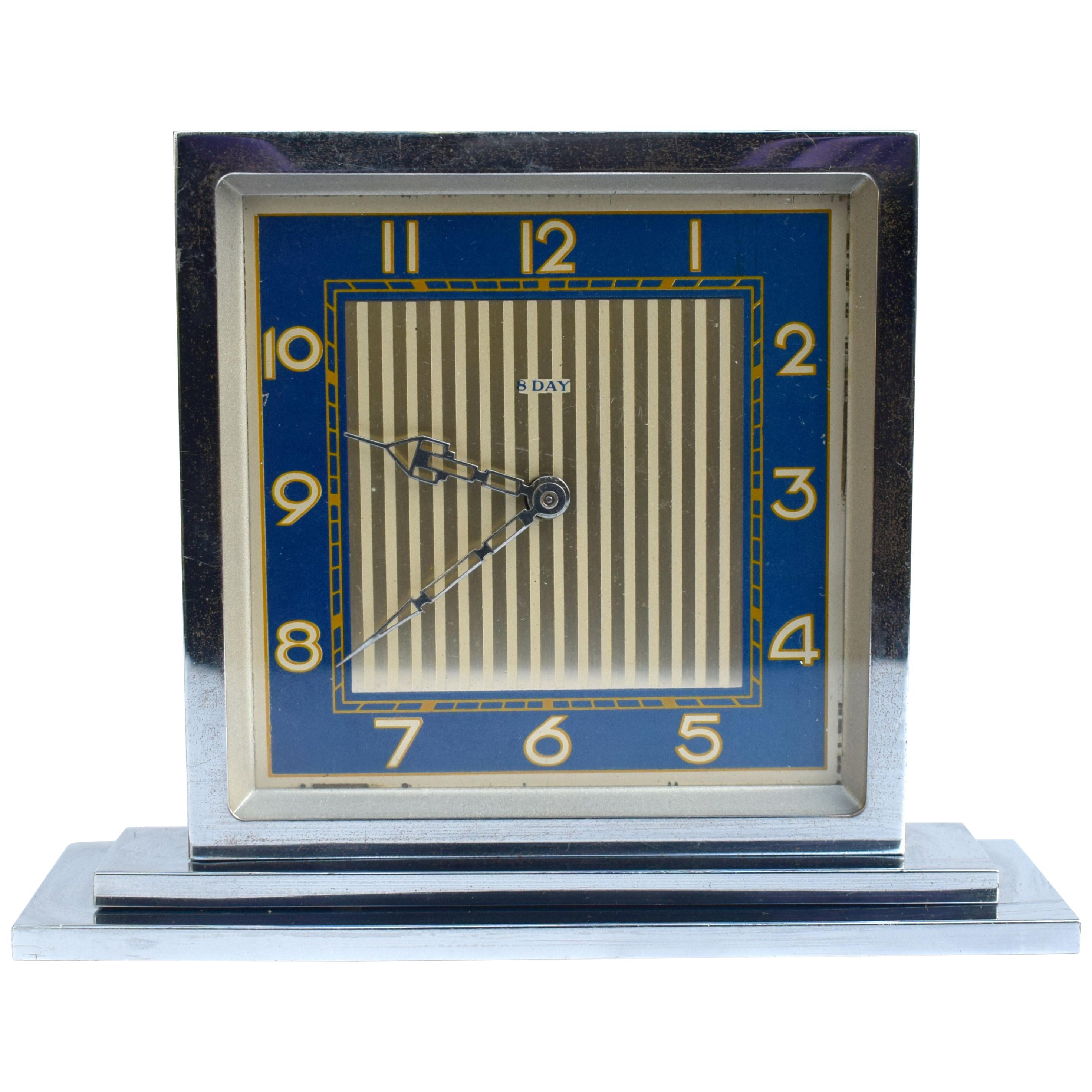 Art Deco 8 Day Chrome Desk Clock, circa 1930