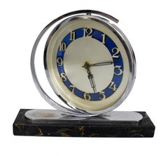 Art-Déco-Uhr aus Chrom und Marmor für 8 Tage, Französisch, um 1930