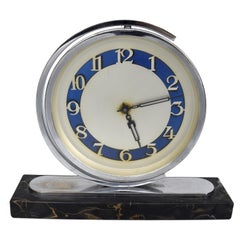 Art Deco 8 Day Chrome & Marble Clock, French, C1930