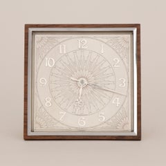 Art Deco 8 Day Clock with Engraved Chrome Face and Walnut Frame
