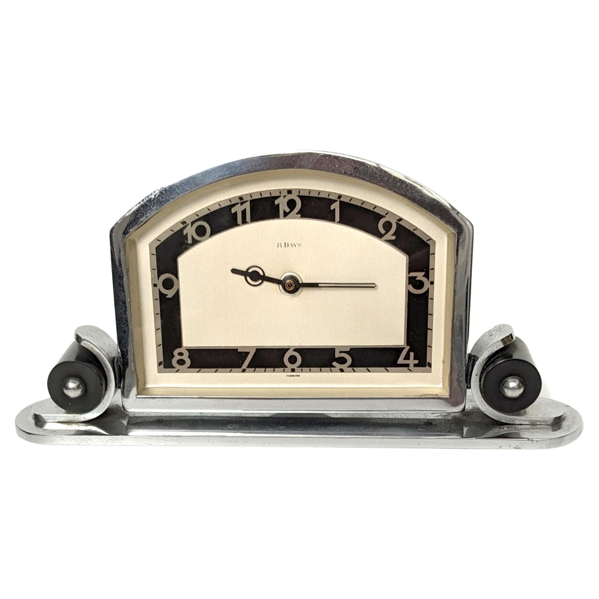 Art Deco 8 Day Manual Chrome Clock, Germany, c1930