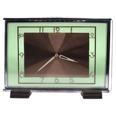 Art Deco 8 Day Modernist Green Glass Clock, c1930