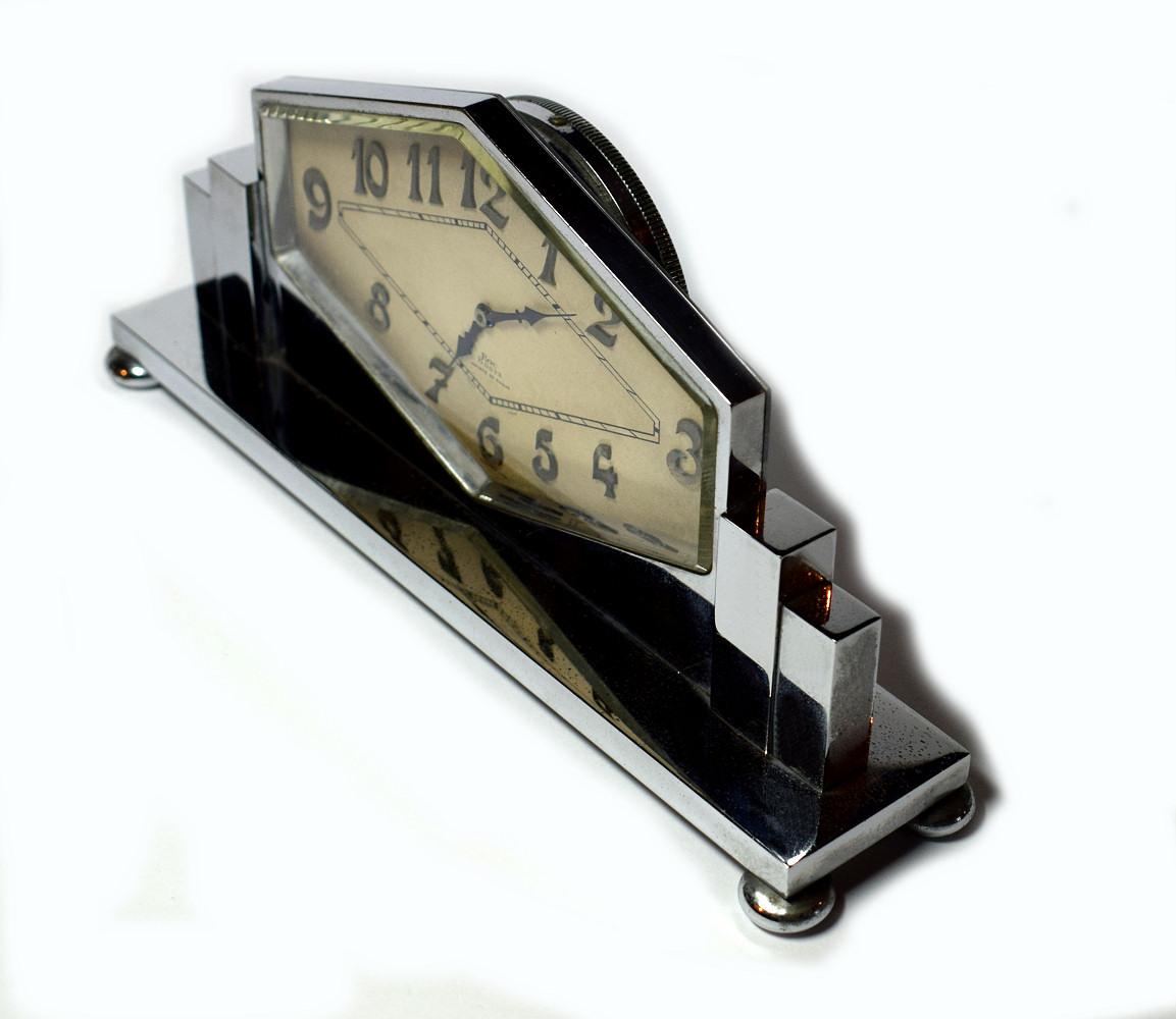 Art Deco 8 Day Swiss Chrome Cased Clock In Good Condition In Devon, England