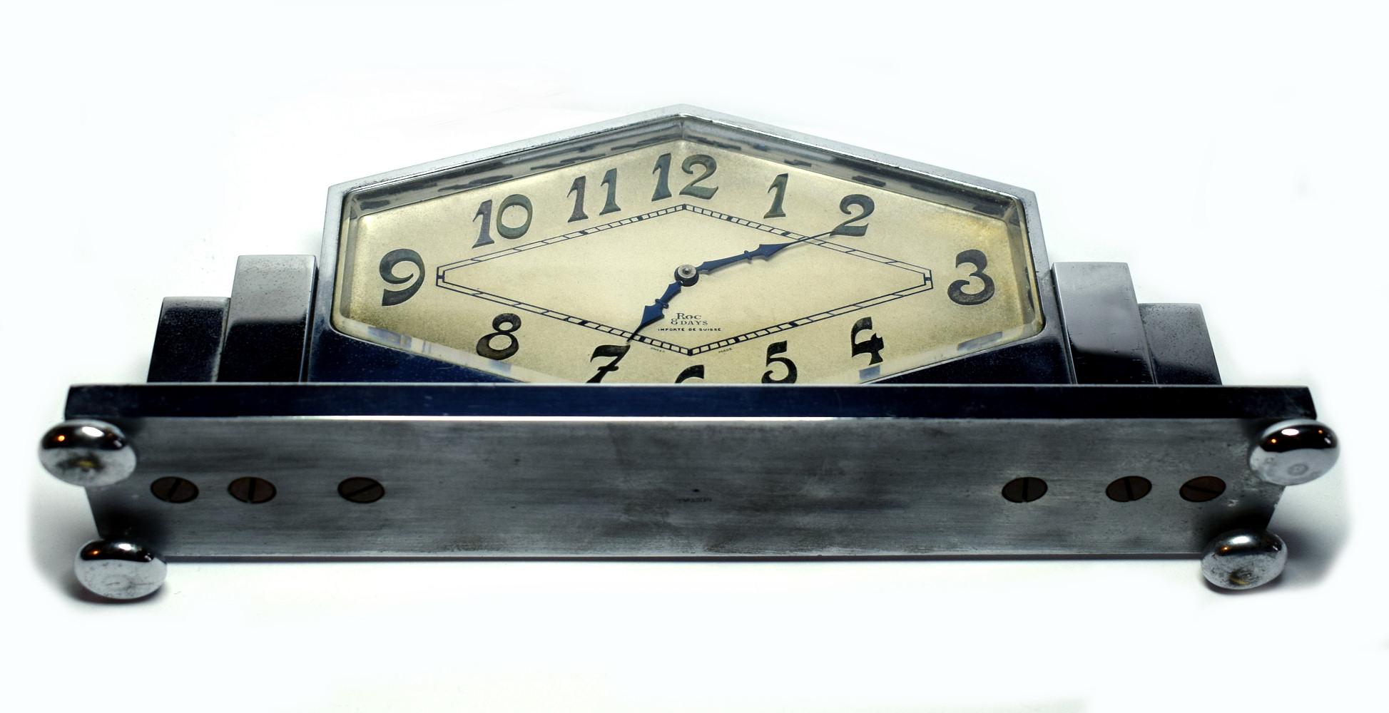 Art Deco 8 Day Swiss Chrome Cased Clock 1