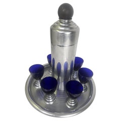 Art Deco 8 Piece Chrome & Blue Glass Cocktail Set by Chase Blue Moon C1935 Art Deco 8 Piece Chrome & Blue Glass Cocktail Set by Chase Blue Moon C1935