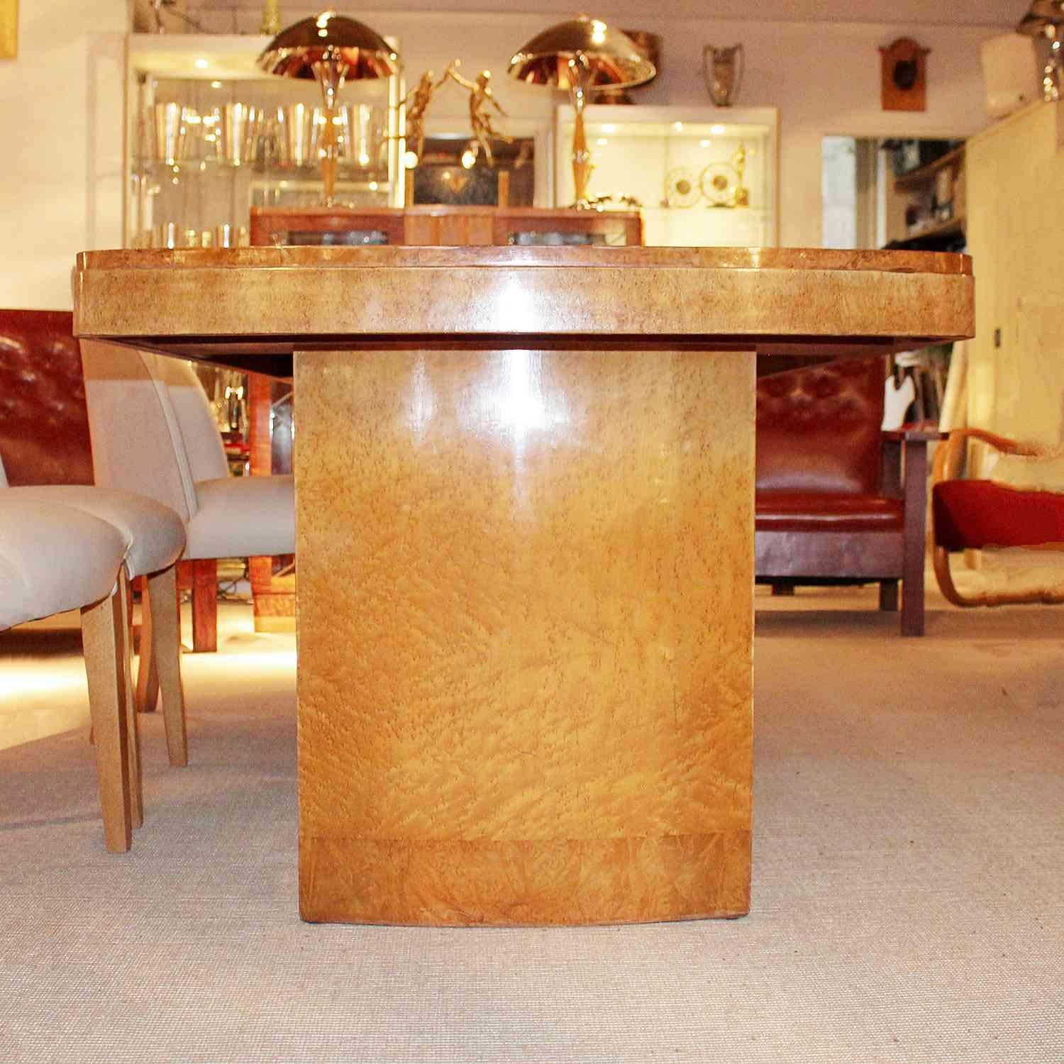 Art Deco 8 Seat Dining Suite Figured Birds-Eye Maple and Alcantara Suede In Good Condition In Forest Row, East Sussex