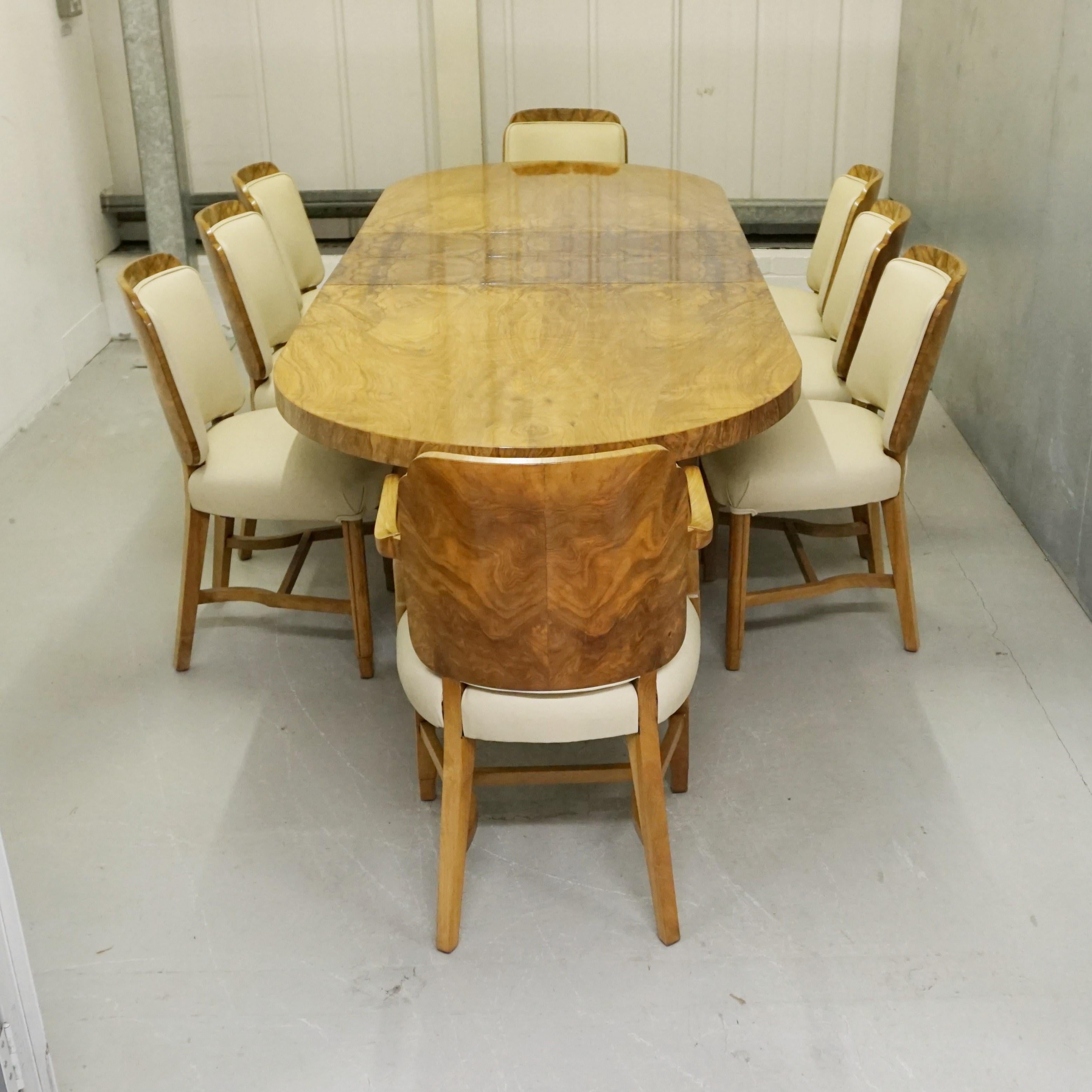 English Art Deco 8-Seat Extendable Dining Suite Attributed to Heal's of London