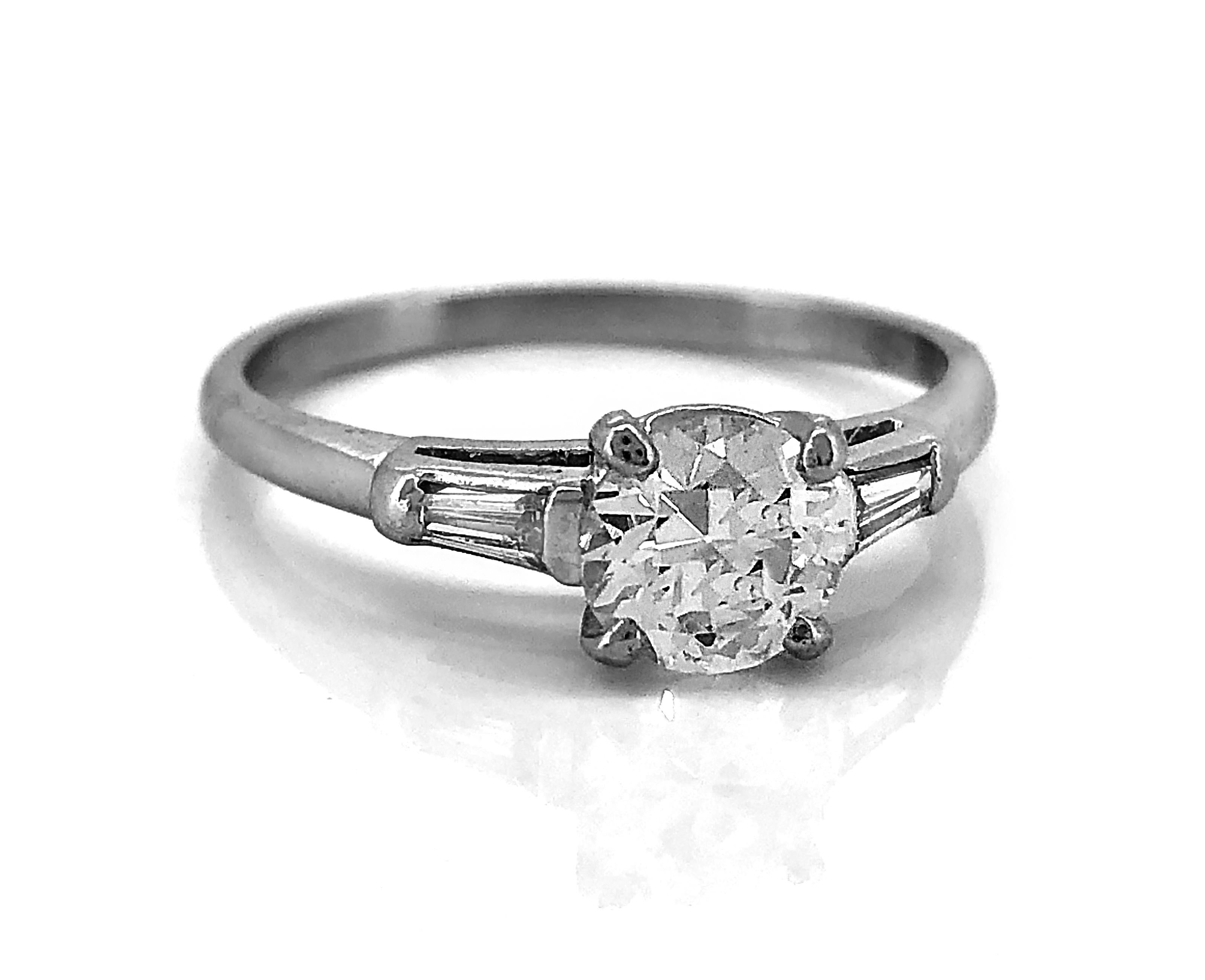 Traditional Elegance describes this stunning Art Deco diamond Antique wedding set! Crafted in platinum by C.D. Peacock, this ring features a European cut diamond weighing .80ct. Apx. with VS1 clarity and G color. Tapered baguette cut diamonds