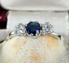 Art Deco .80 Ct  Diamond .90 Ct Sapphire Trilogy Ring