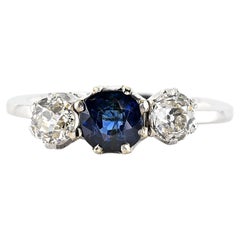 Antique Art Deco .80 Ct  Diamond .90 Ct Sapphire Trilogy Ring