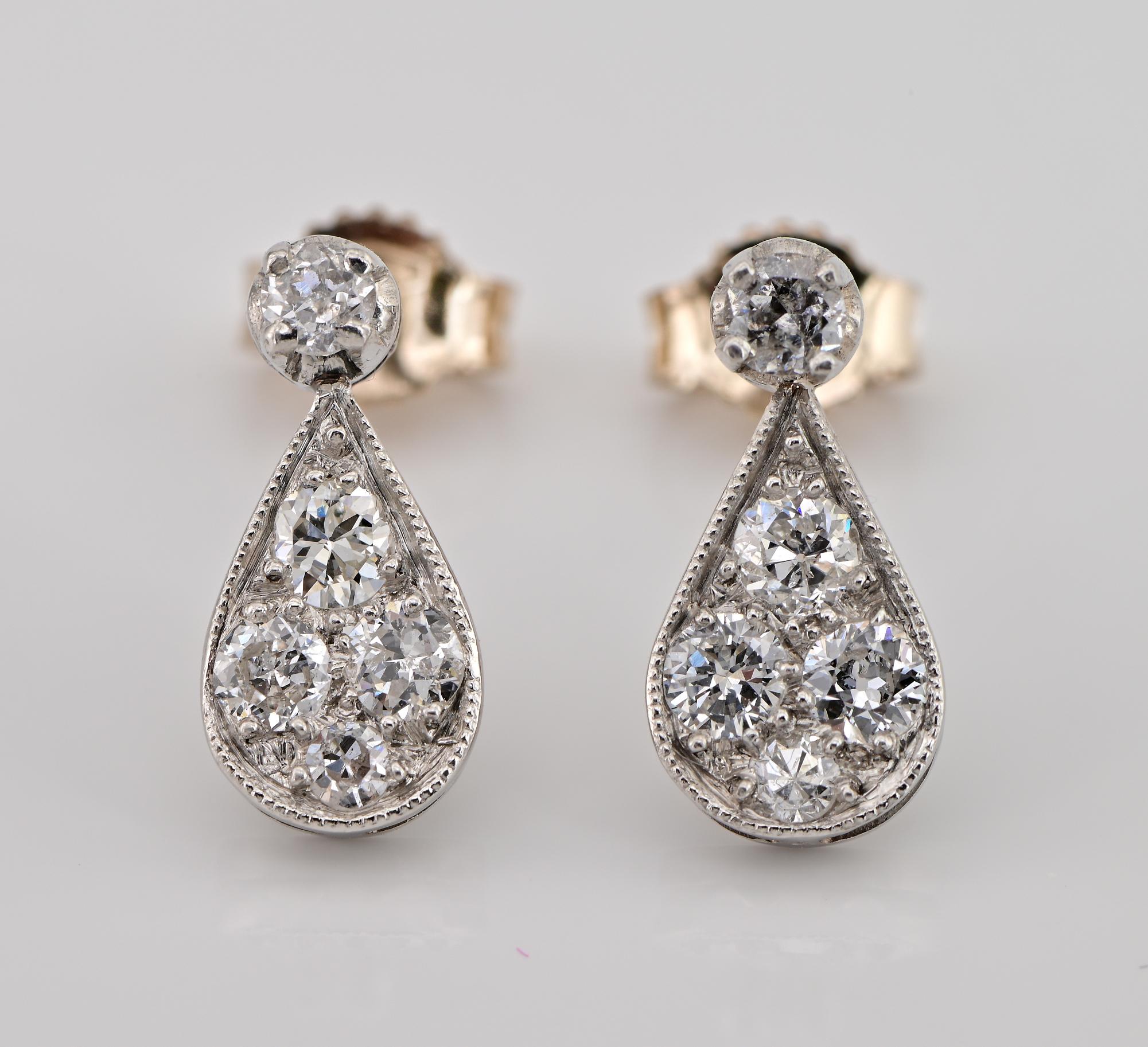 Platin-Ohrringe mit 80 Karat Diamant-Tropfen im Art déco-Stil (Alteuropäischer Schliff) im Angebot