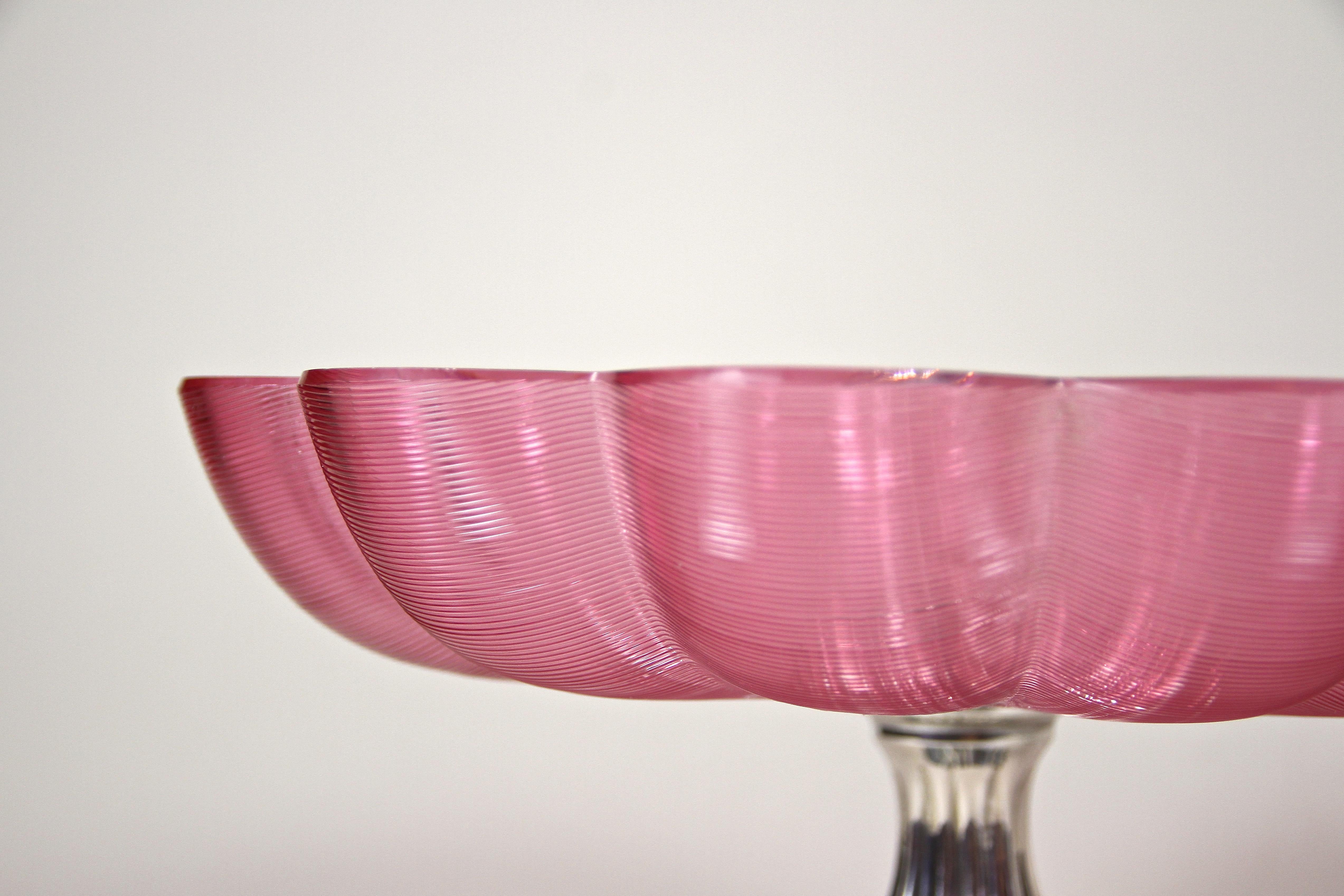 Art Deco 800 Silver Centerpiece with Pink Glass Bowl, Austria circa 1920 8