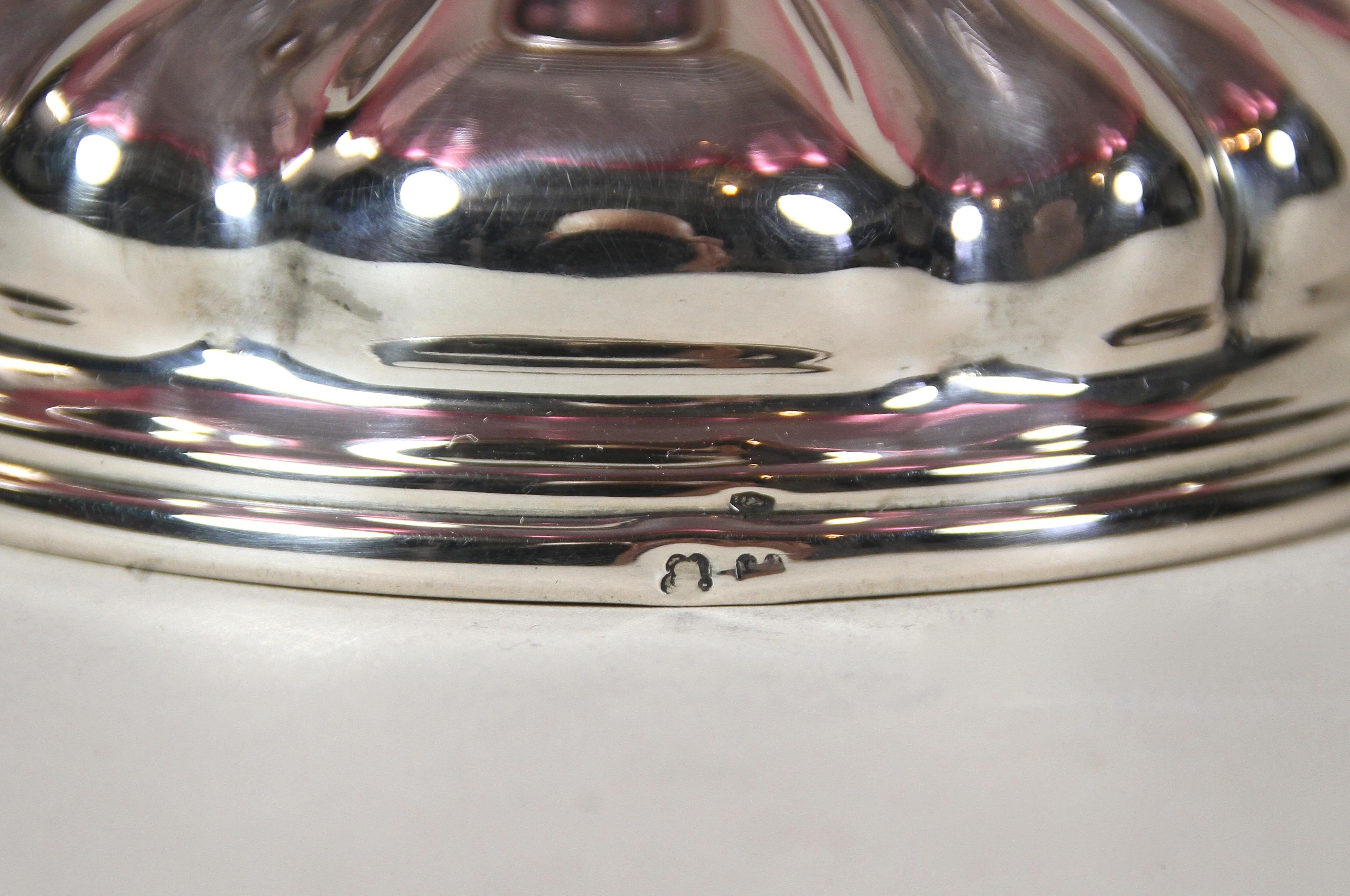 Embossed Art Deco 800 Silver Centerpiece with Pink Glass Bowl, Austria circa 1920