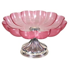 Antique Art Deco 800 Silver Centerpiece with Pink Glass Bowl, Austria circa 1920