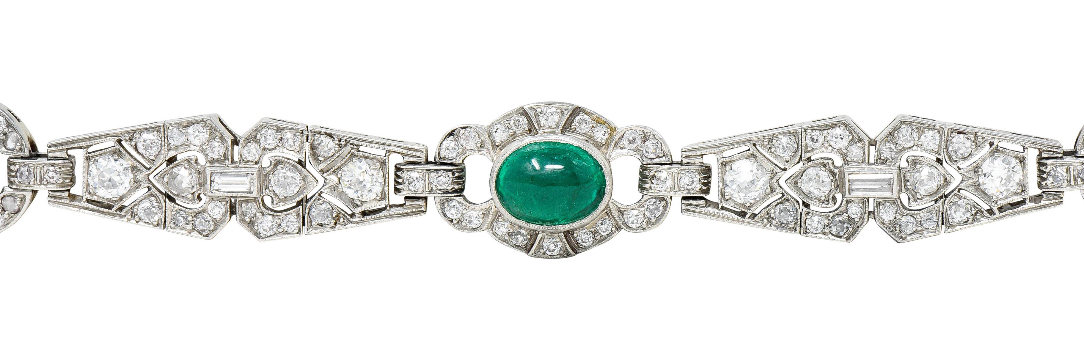 Art Deco 8.05 Carats Emerald Diamond Platinum Link Bracelet 5