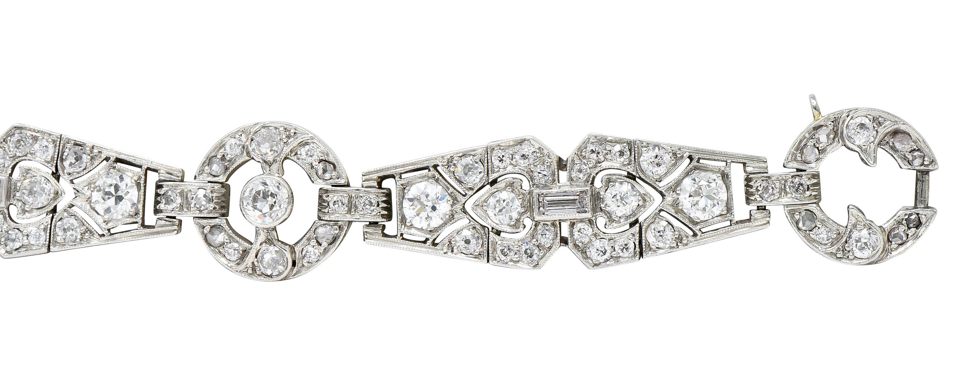 Art Deco 8.05 Carats Emerald Diamond Platinum Link Bracelet 6