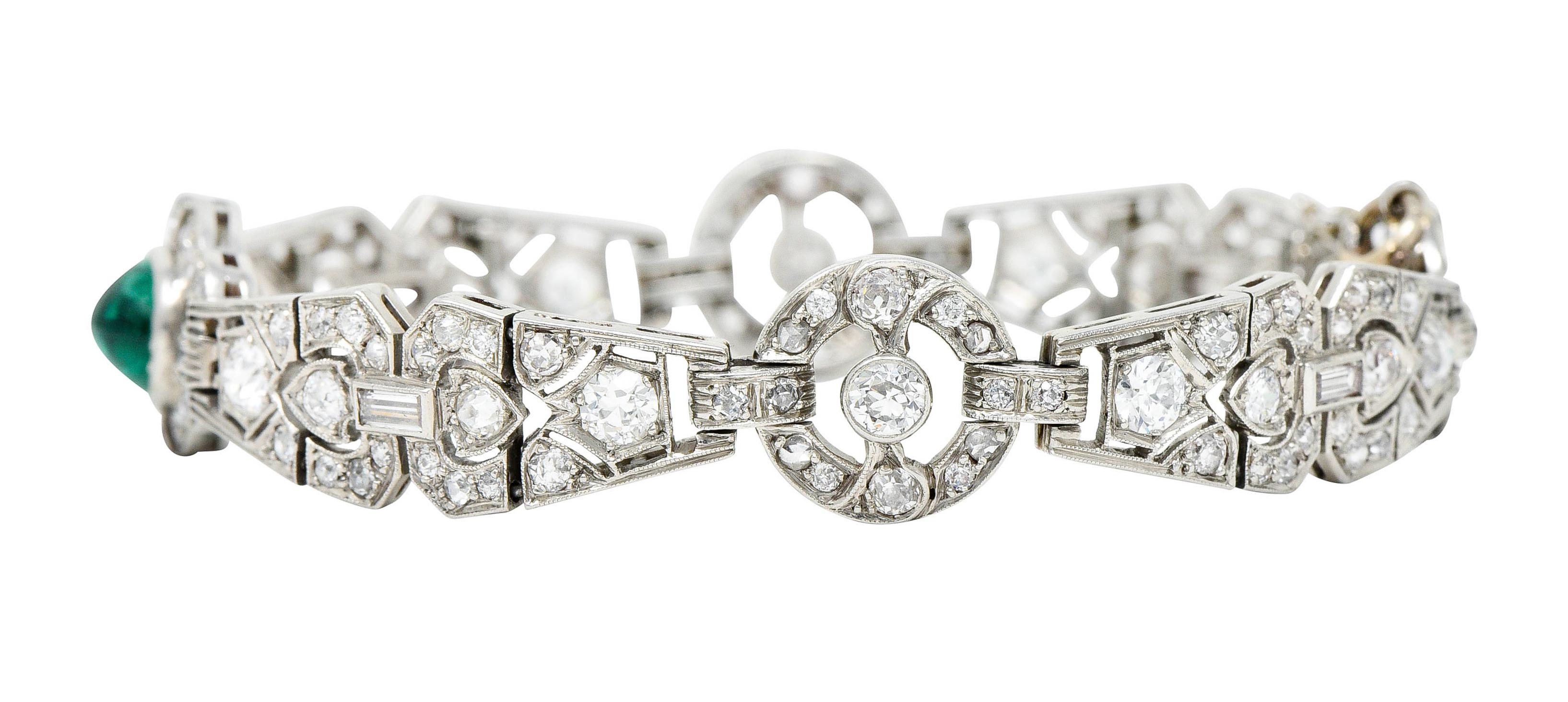Art Deco 8.05 Carats Emerald Diamond Platinum Link Bracelet 1