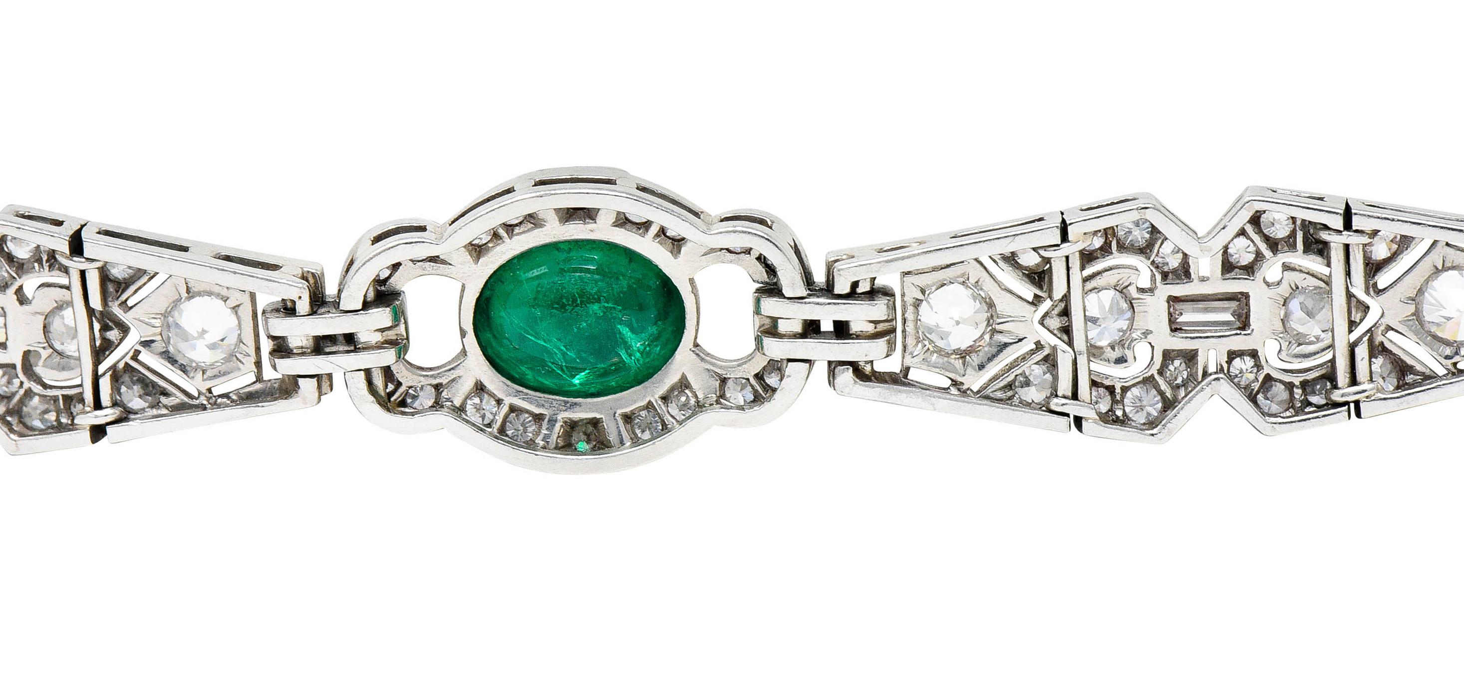Art Deco 8.05 Carats Emerald Diamond Platinum Link Bracelet 2