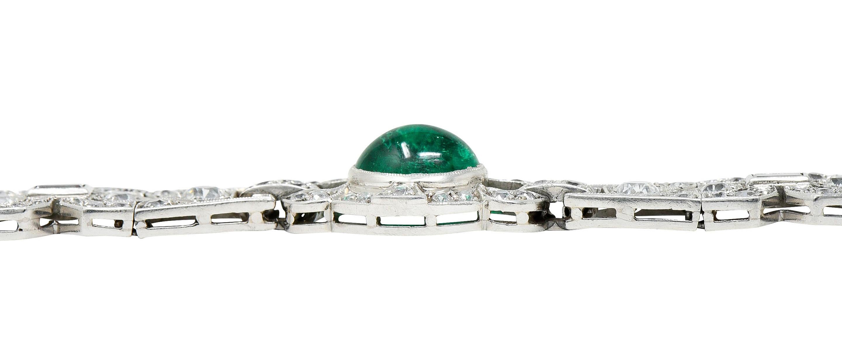 Art Deco 8.05 Carats Emerald Diamond Platinum Link Bracelet 3