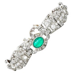 Art Deco 8.05 Carats Emerald Diamond Platinum Link Bracelet