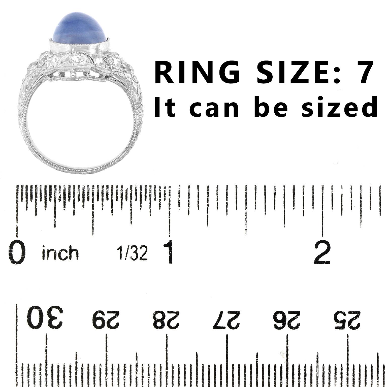 Art Deco 8.08ct Star Sapphire Ring For Sale 1